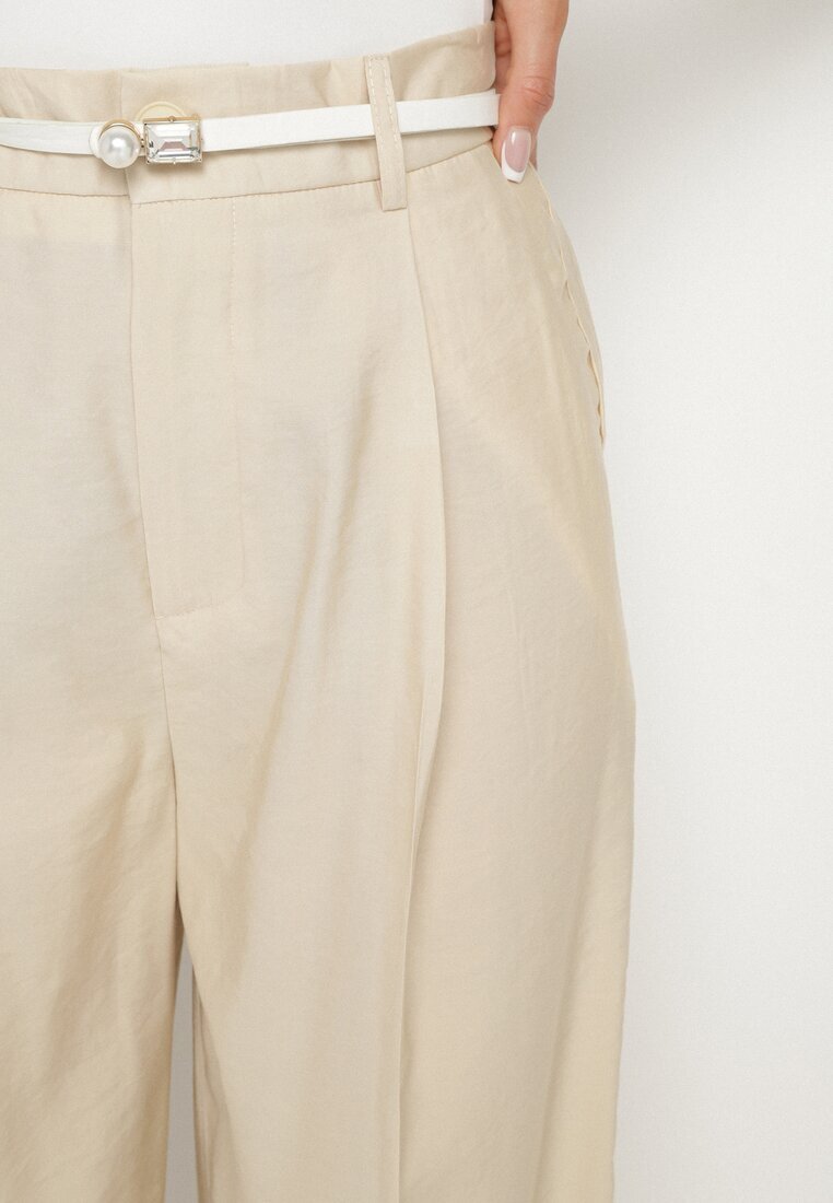 bisou's project Pantaloni bej deschis cu croi tip costum cu picior larg și talie înaltă Efrimera