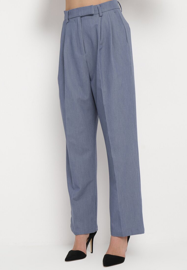 bisou's project Pantaloni bleumarin de costum cu talie înaltă și craci largi Cerda