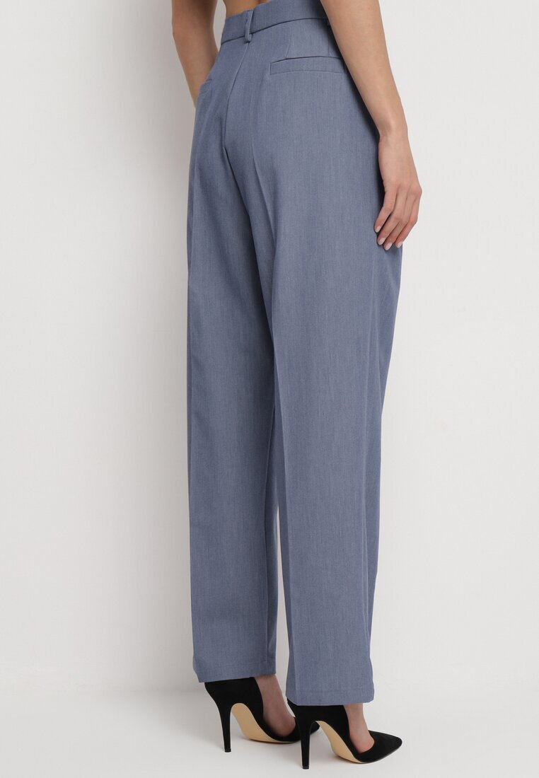 bisou's project Pantaloni bleumarin de costum cu talie înaltă și craci largi Cerda
