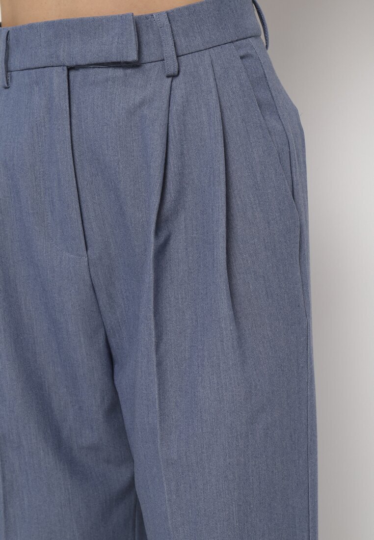 bisou's project Pantaloni bleumarin de costum cu talie înaltă și craci largi Cerda