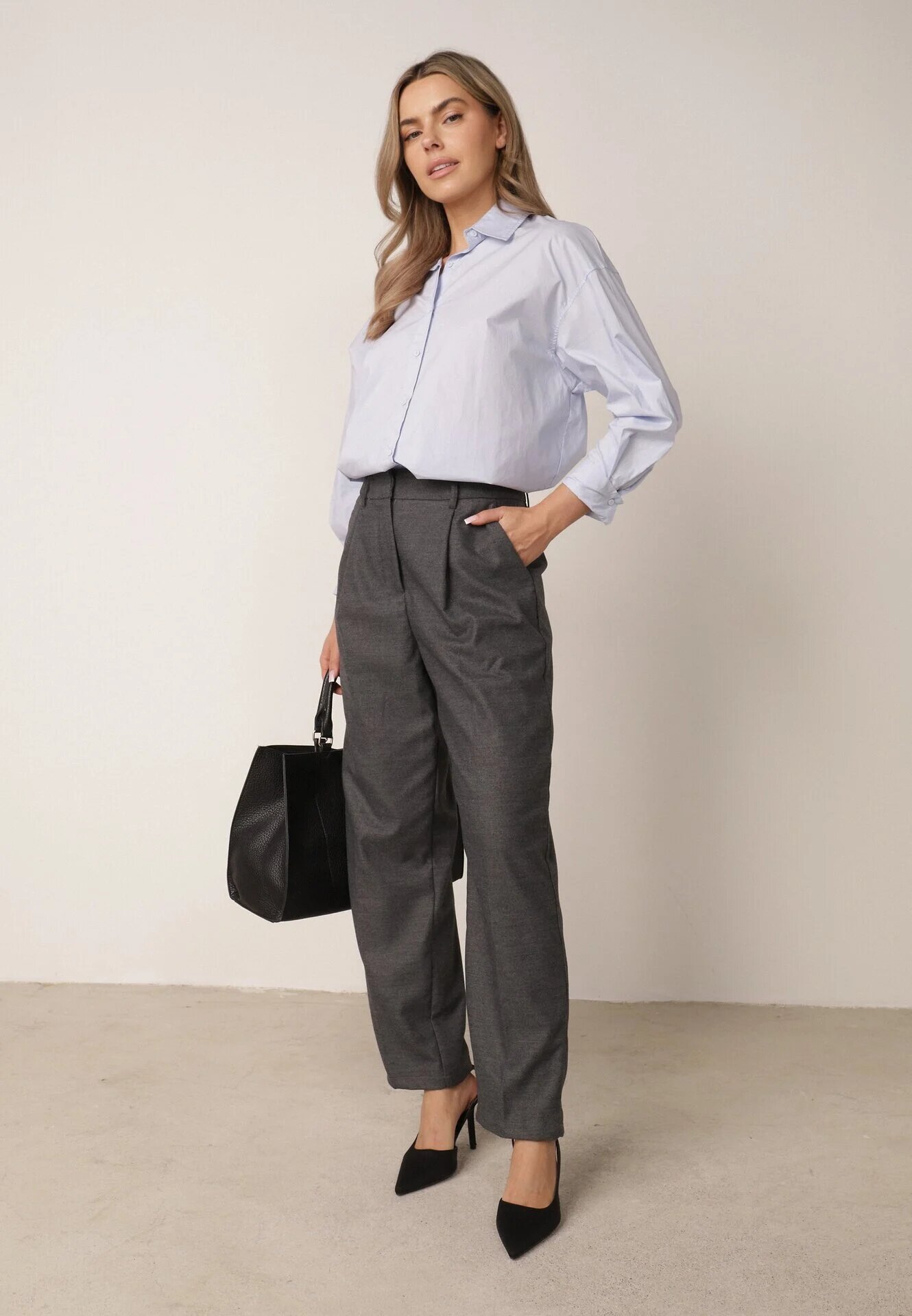 bisou's project Pantaloni de costum gri închis lejeri cu buzunare Vireal