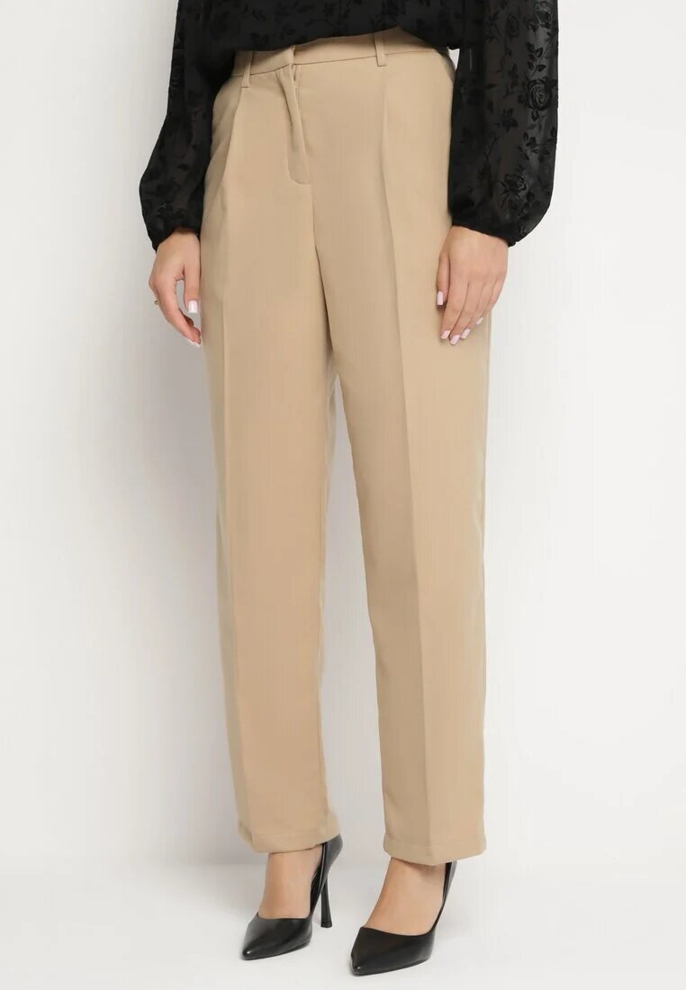 bisou's project Pantaloni de costum largi bej cu buzunare Vireal