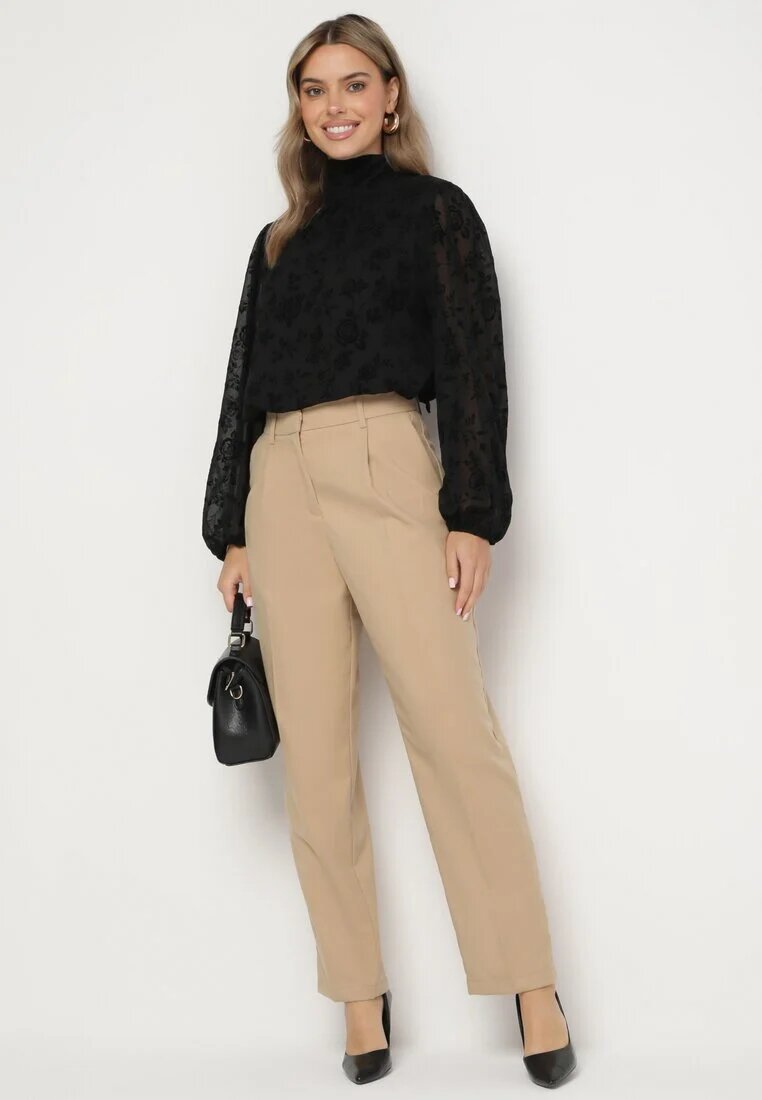 bisou's project Pantaloni de costum largi bej cu buzunare Vireal