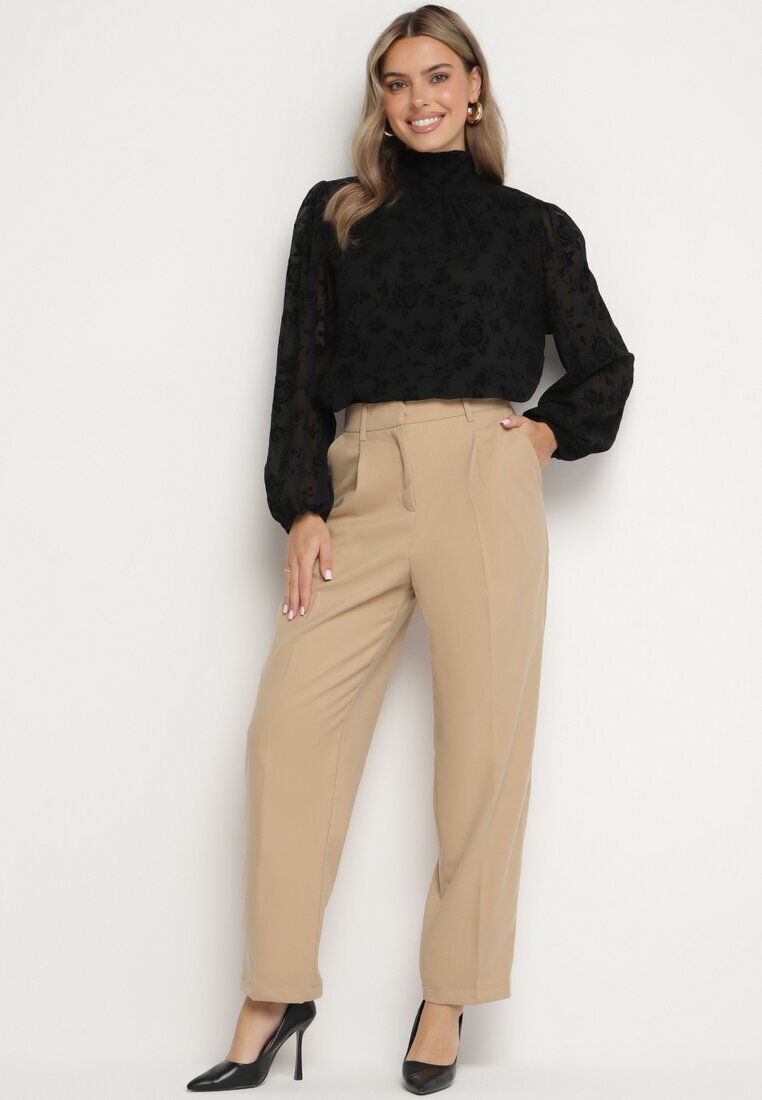 bisou's project Pantaloni de costum largi bej cu buzunare Vireal