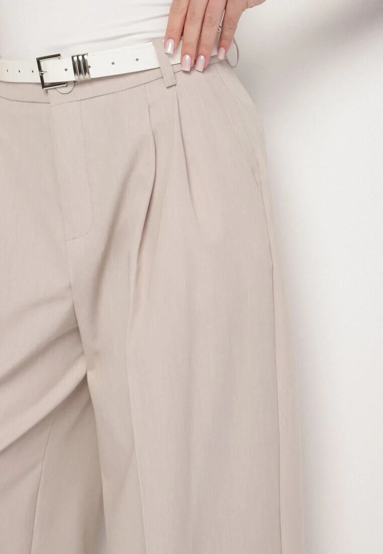 bisou's project Pantaloni de Costum Largi Bej deschis cu Vâscoză Decorați cu Pliuri Galomira