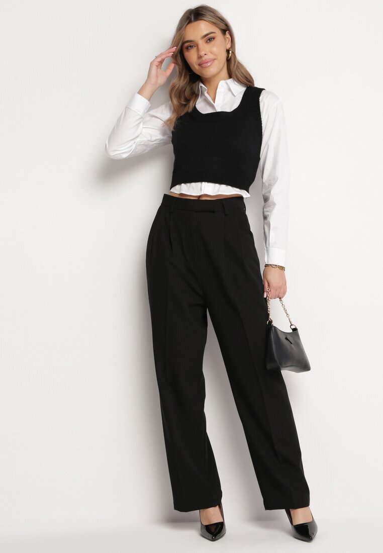 bisou's project Pantaloni de costum negri cu talie înaltă și croială largă Cerda