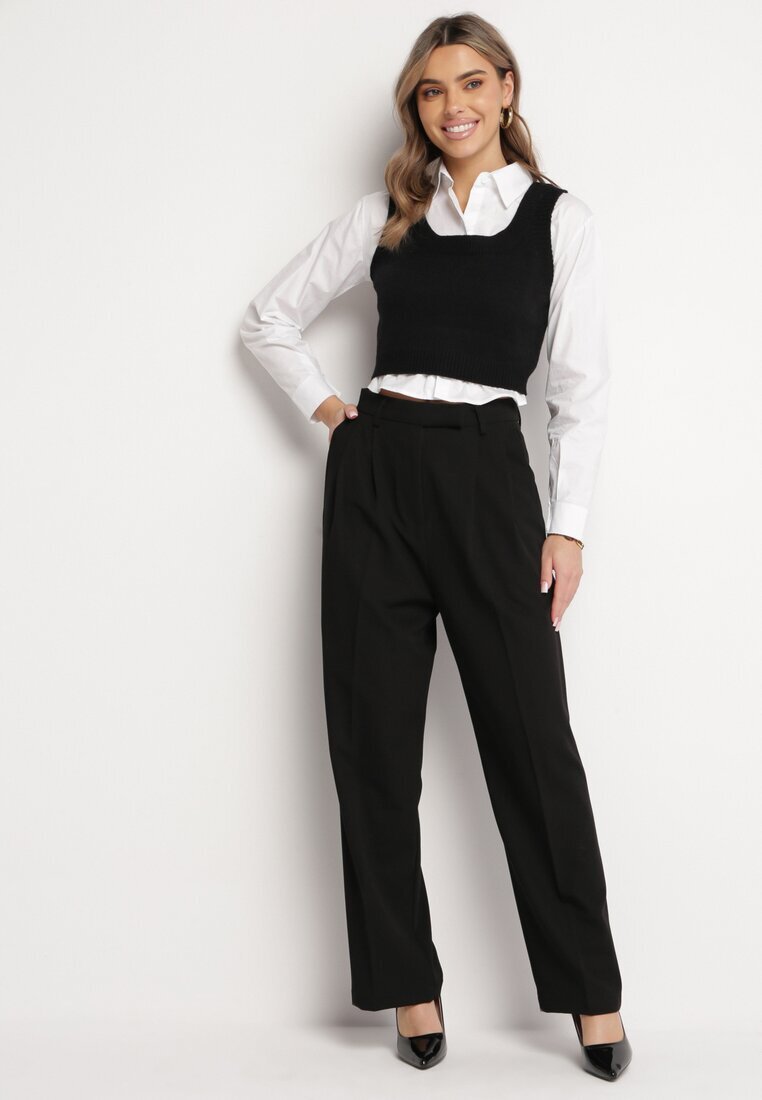 bisou's project Pantaloni de costum negri cu talie înaltă și croială largă Cerda