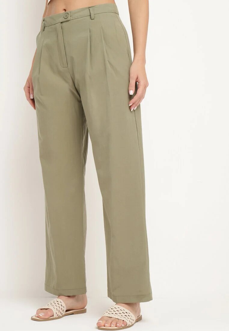 bisou's project Pantaloni de costum Verzi Largi din Bumbac Alefia