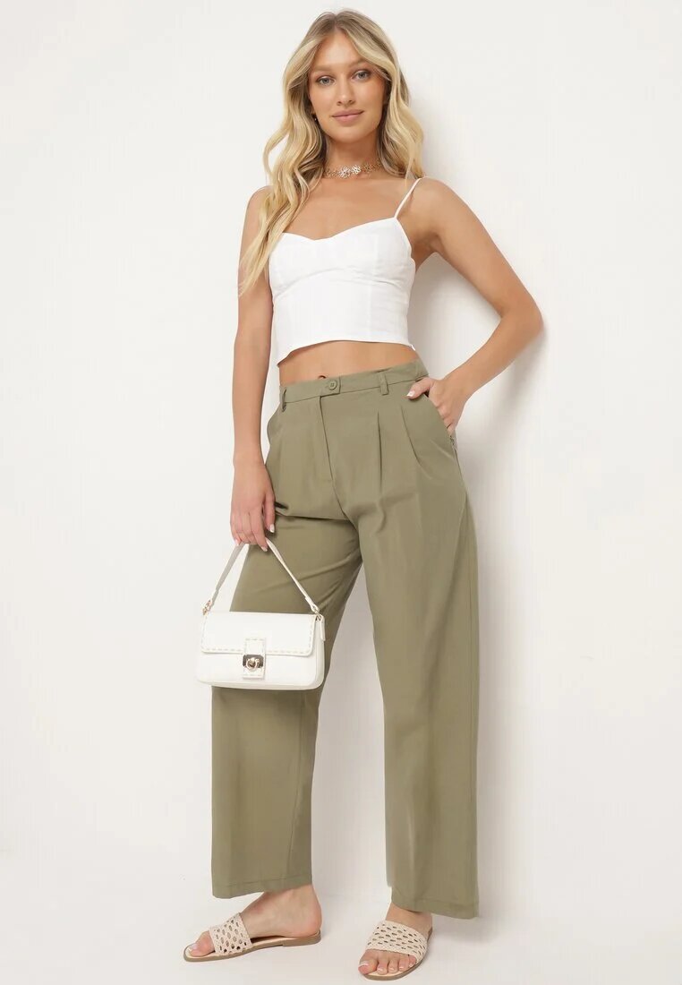 bisou's project Pantaloni de costum Verzi Largi din Bumbac Alefia