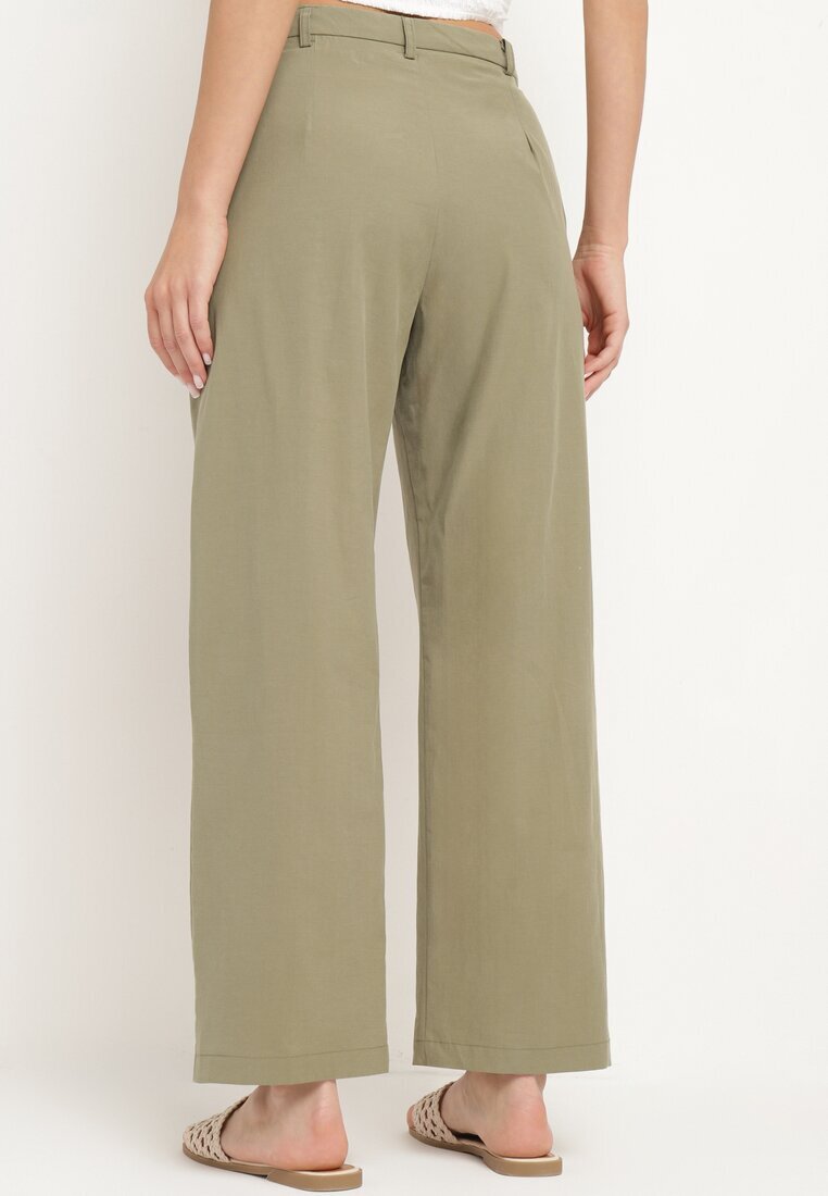 bisou's project Pantaloni de costum Verzi Largi din Bumbac Alefia