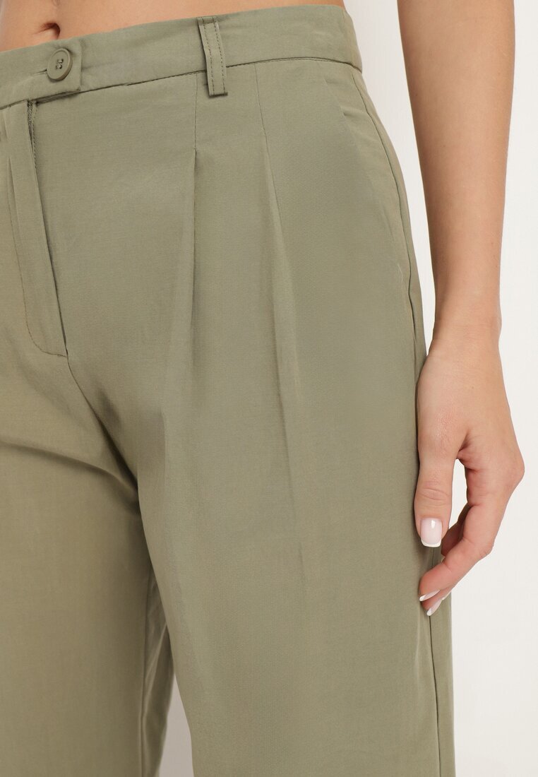 bisou's project Pantaloni de costum Verzi Largi din Bumbac Alefia