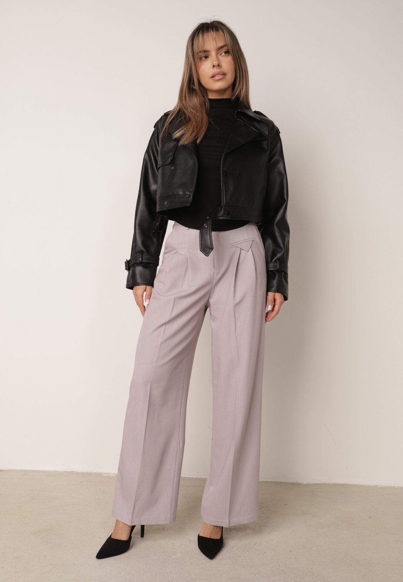 bisou's project Pantaloni Gri Eleganți de Costum cu Pliuri Illthai