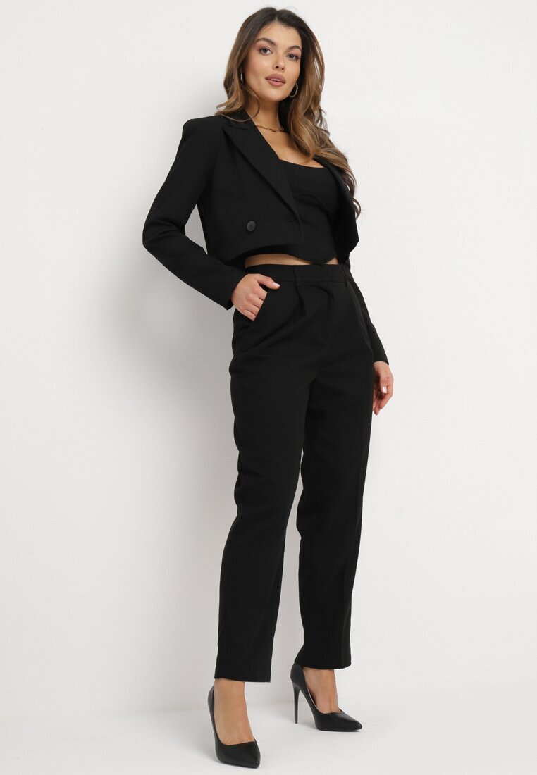bisou's project Pantaloni Largi Negri De costum cu buzunare Vireal