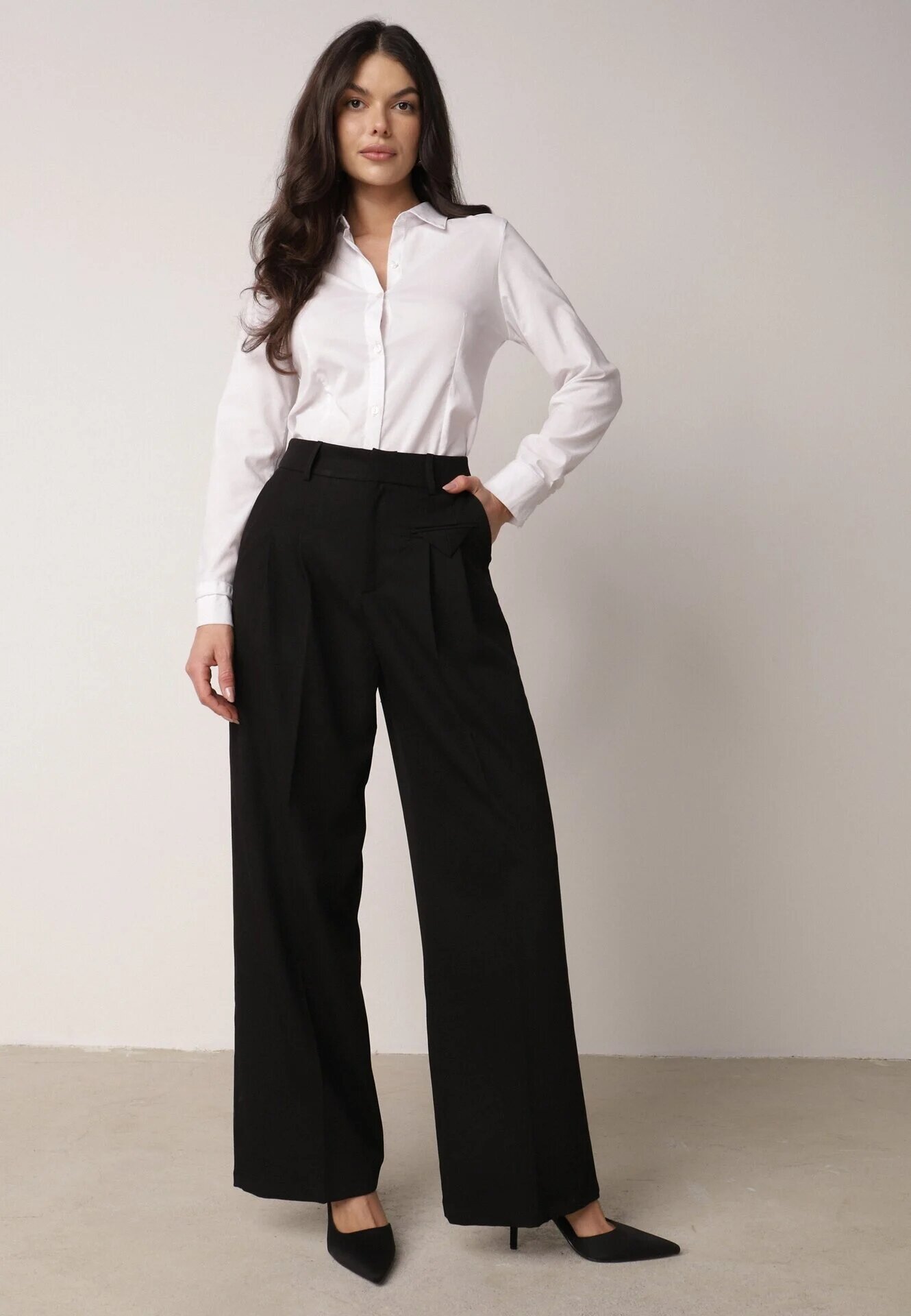 bisou's project Pantaloni Negri Eleganti în Stil de Costum cu Pliuri Illthai
