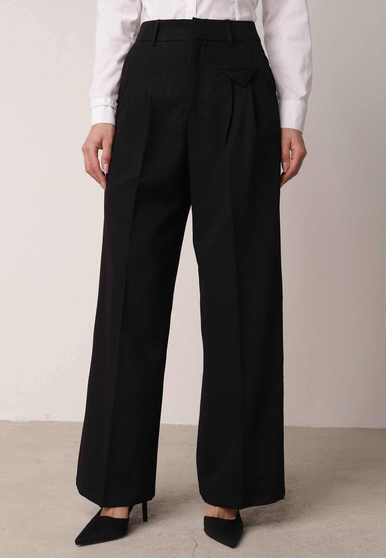 bisou's project Pantaloni Negri Eleganti în Stil de Costum cu Pliuri Illthai