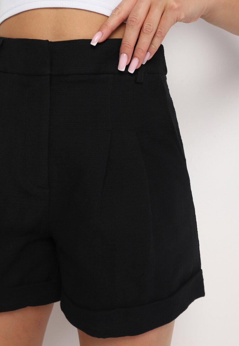 bisou's project Pantaloni scurți Negre Din bumbac Tip bermude Cu talie înaltă Gerefia
