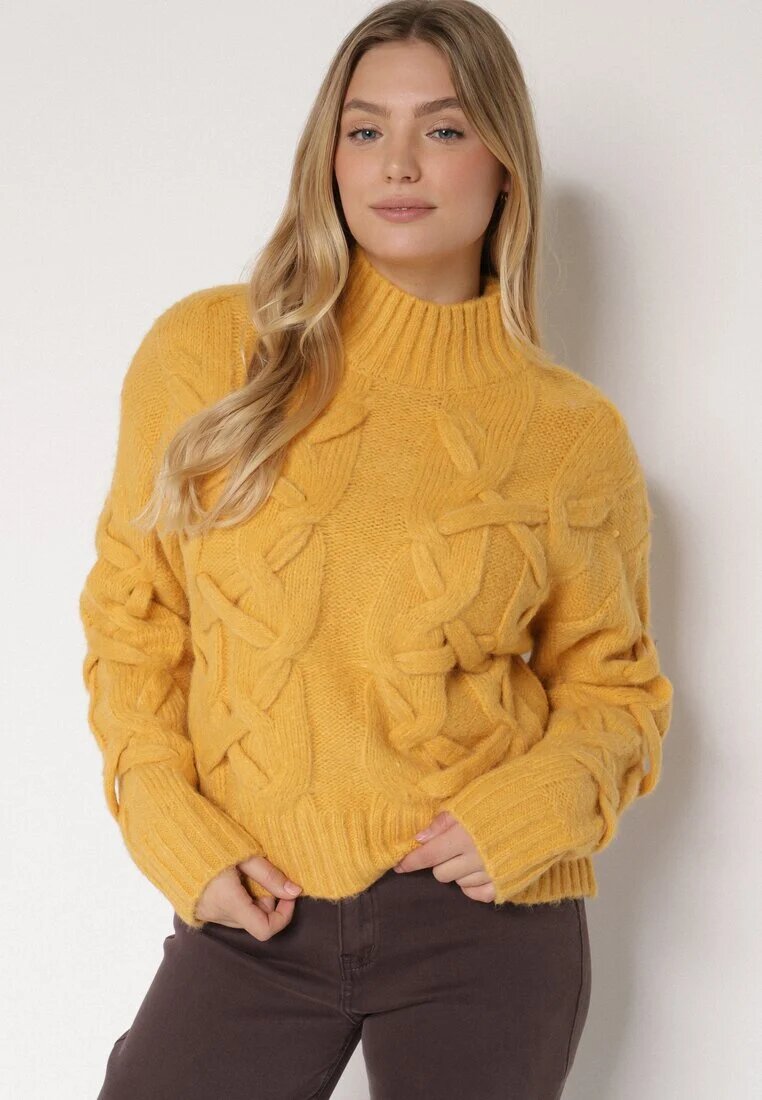 bisou's project Pulover galben cu amestec de lână decorat cu model original Fedwira