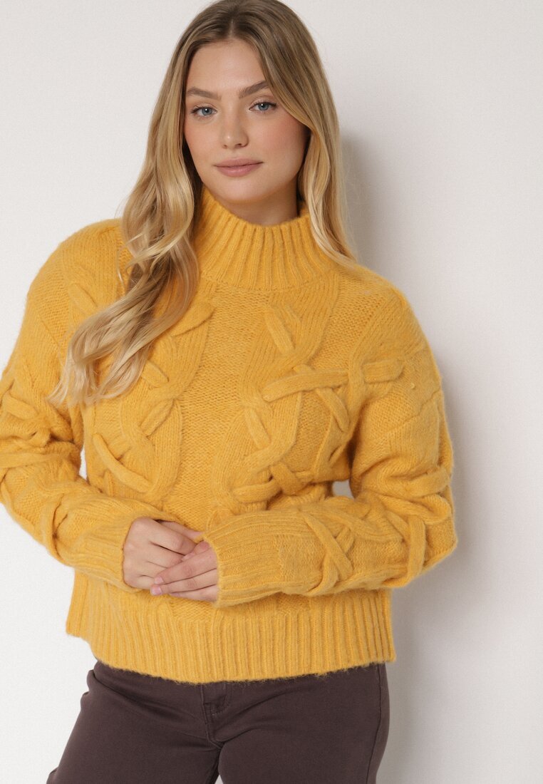 bisou's project Pulover galben cu amestec de lână decorat cu model original Fedwira