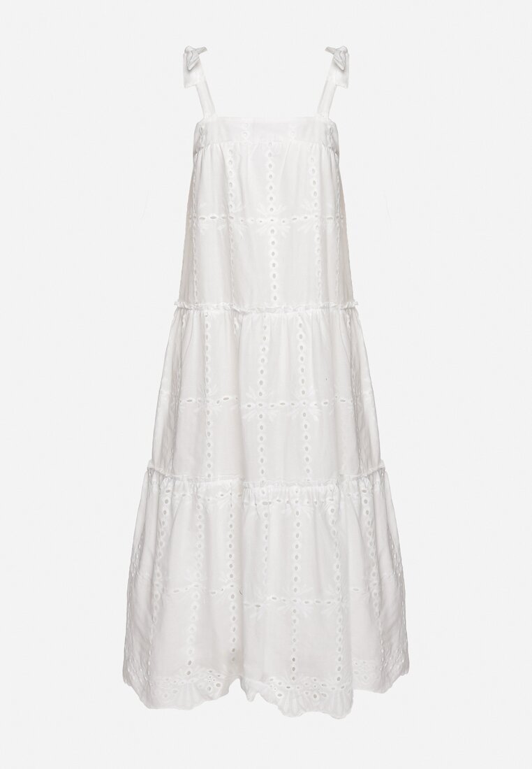 bisou's project Rochie albă din bumbac cu broderie decorativă pe bretele cu fundițe Quonea