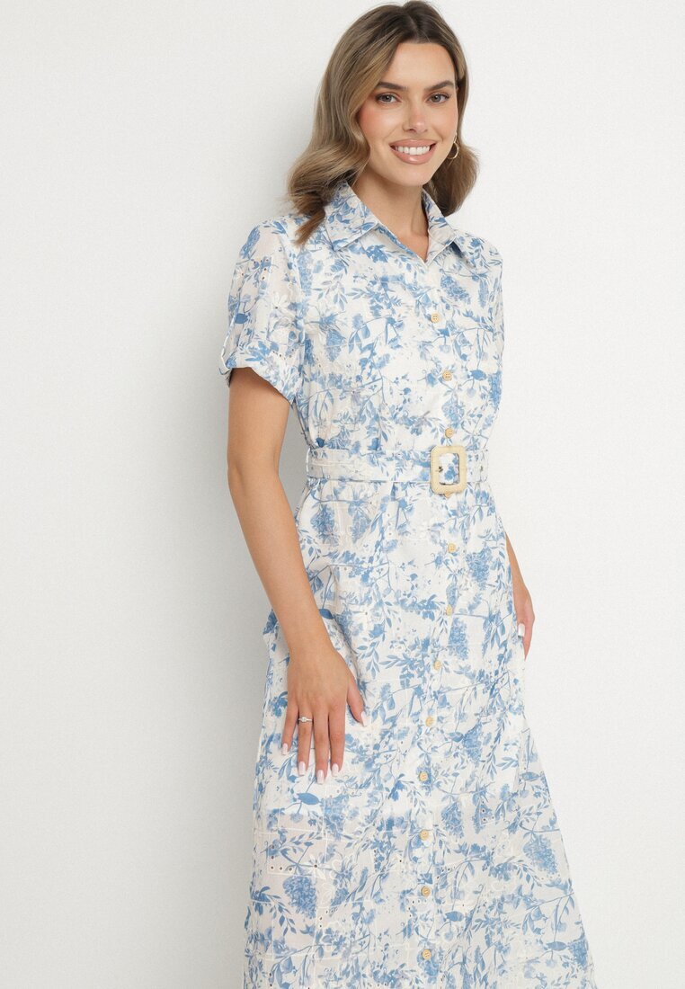 bisou's project Rochie Albastră Deschisă stil cămașă cu curea și broderie Redianna