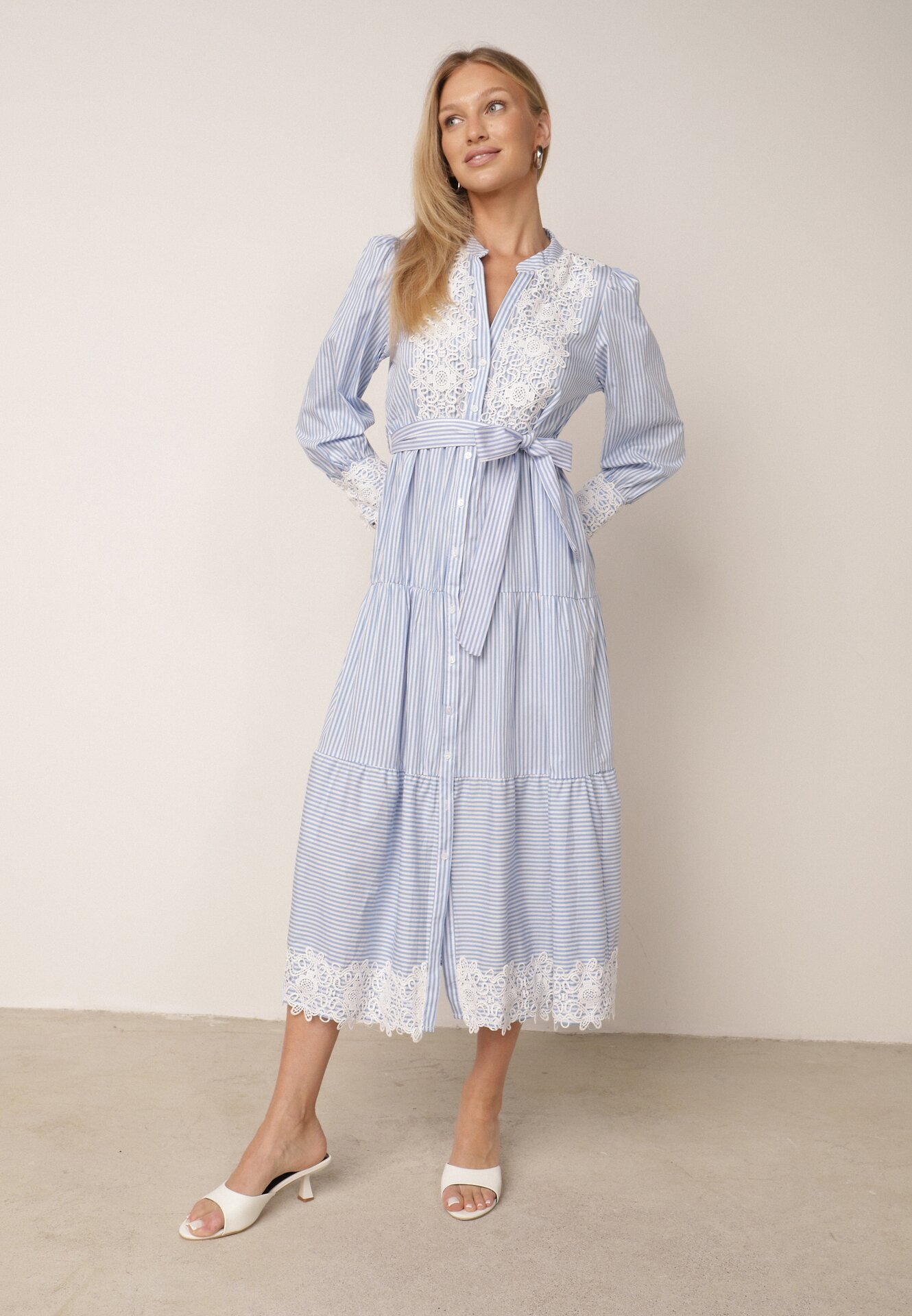 bisou's project Rochie Albastru deschis de Bumbac Cambrată cu Dantelă în Stil Rustic Blekotta