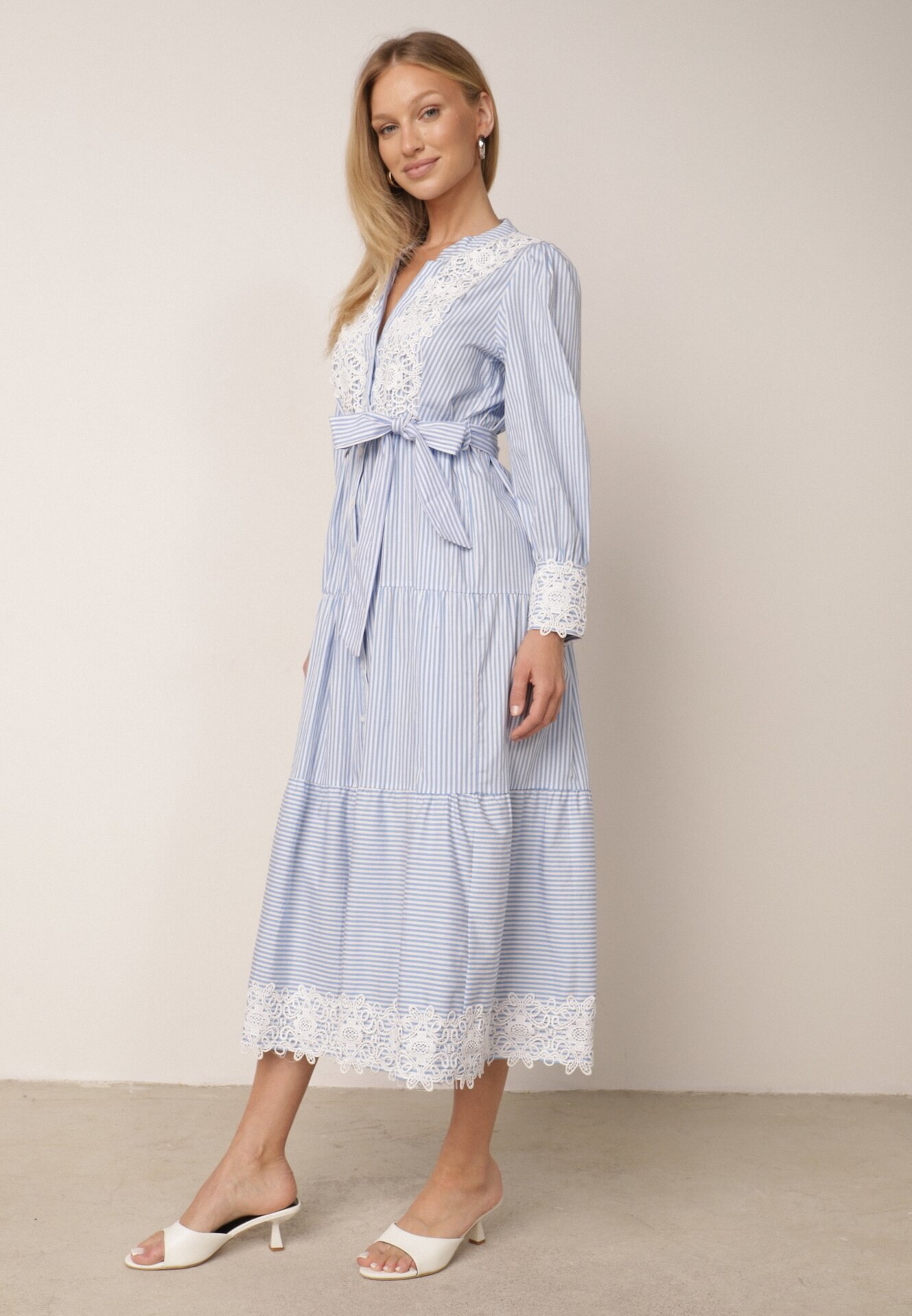 bisou's project Rochie Albastru deschis de Bumbac Cambrată cu Dantelă în Stil Rustic Blekotta