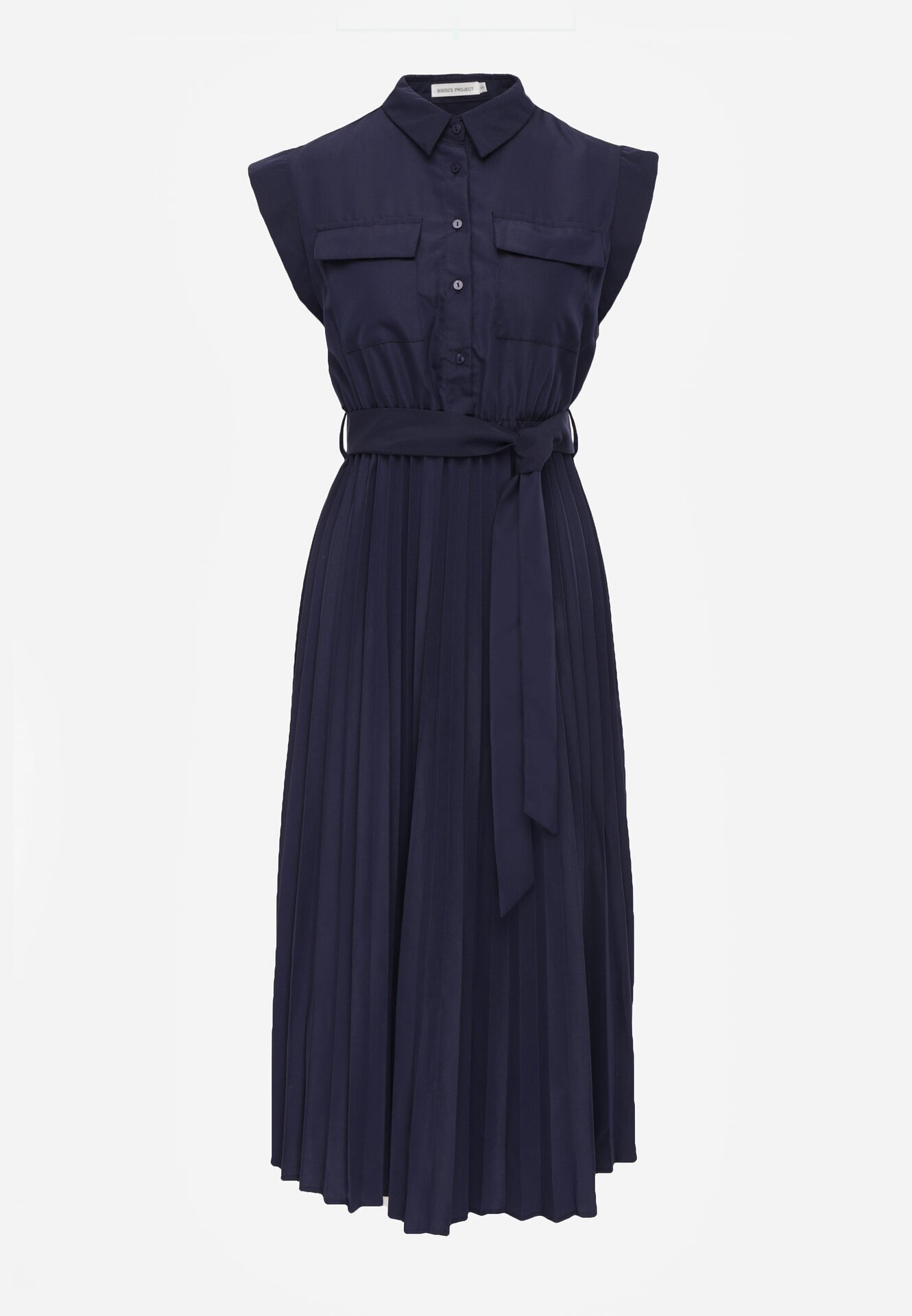 bisou's project Rochie Bleu-marin Plisată din Bumbac și cu Centură Lireviere