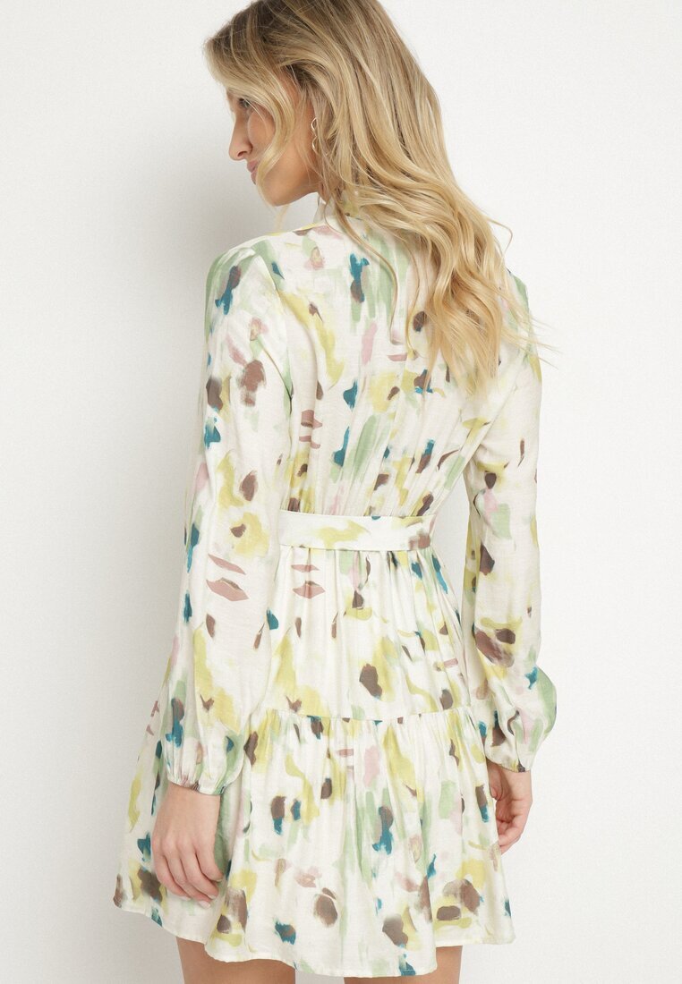 bisou's project Rochie Cloș Verde din Viscoză cu Cordon cu Imprimeu Abstract Stelitte