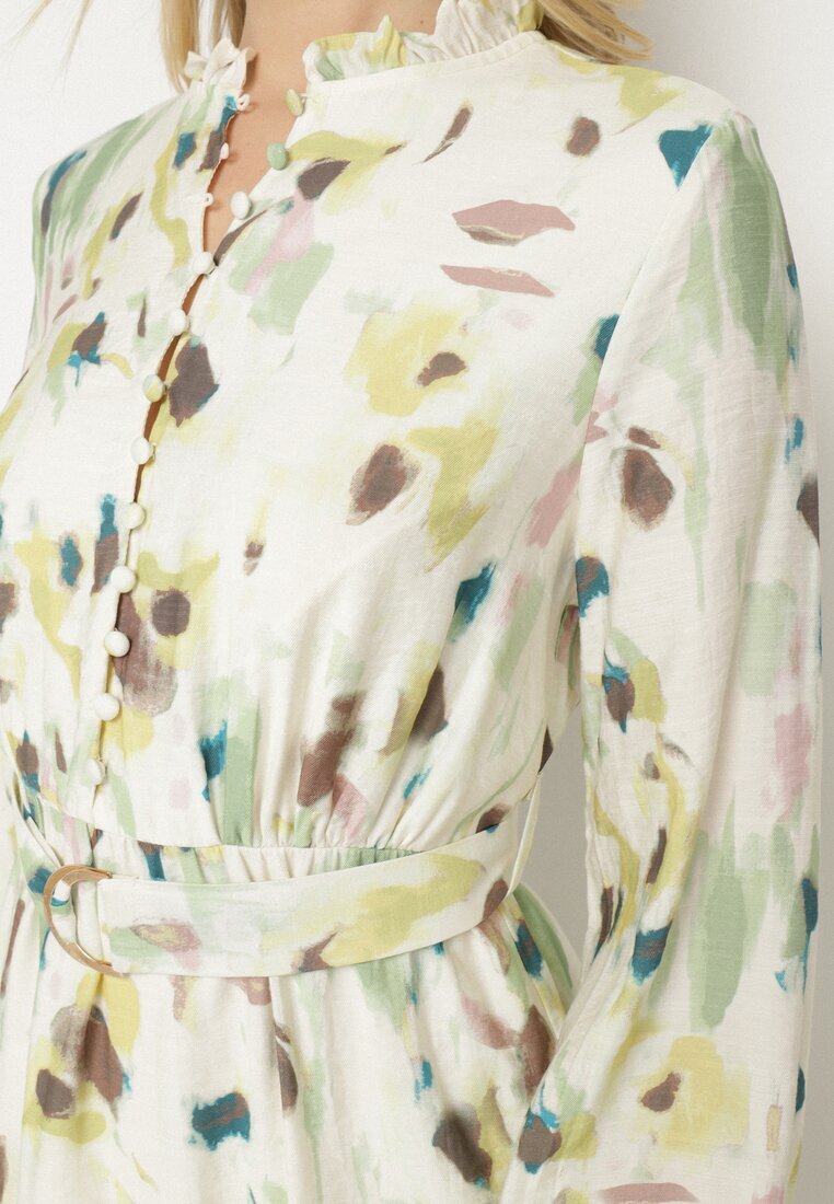 bisou's project Rochie Cloș Verde din Viscoză cu Cordon cu Imprimeu Abstract Stelitte
