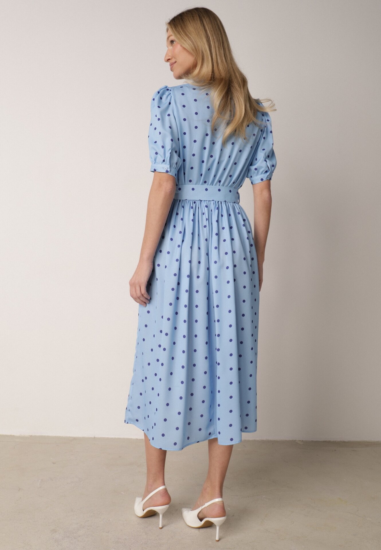 bisou's project Rochie Midi Albastră cu Elastic în Talie și Curea din Material cu Cataramă Maerali