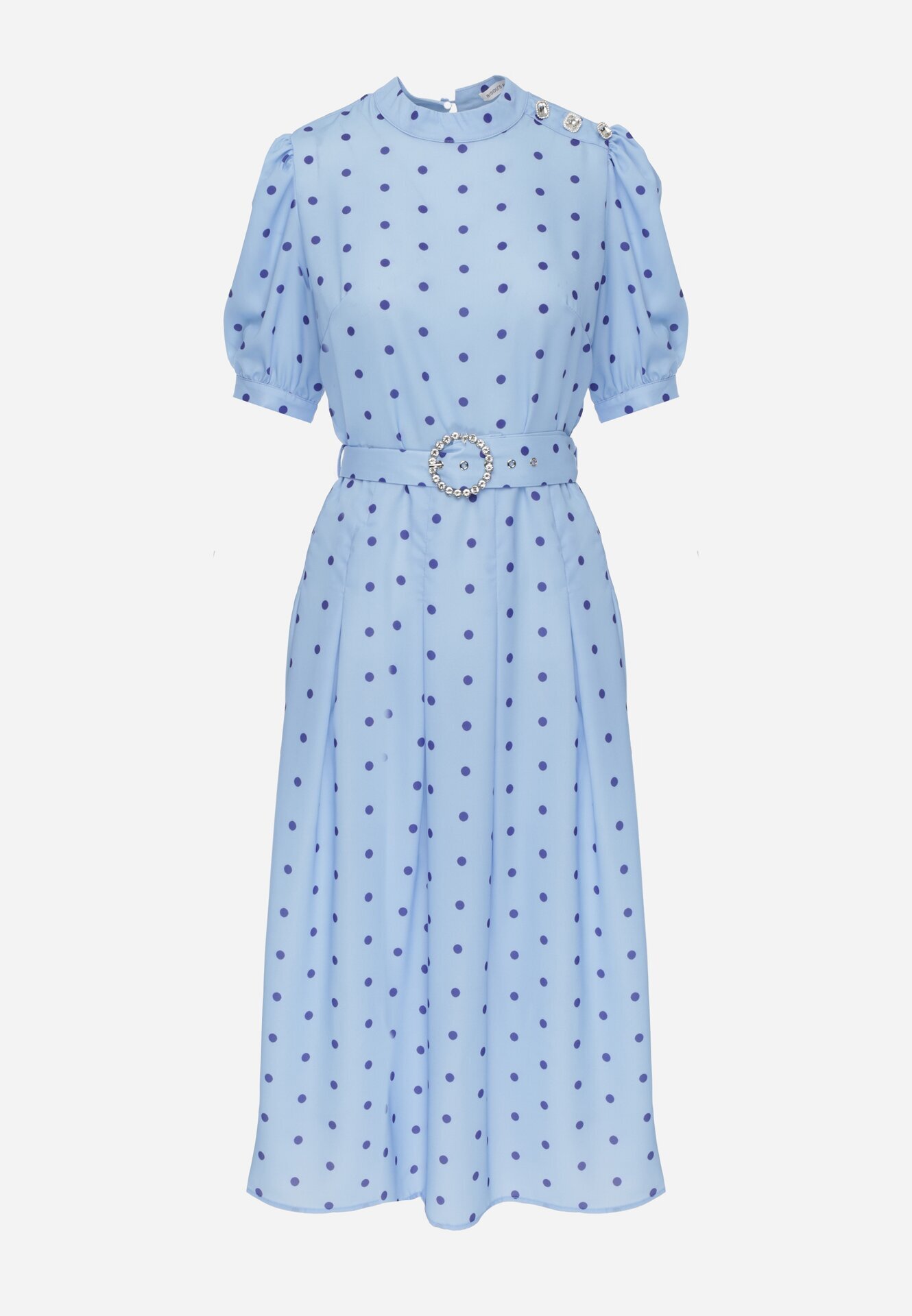 bisou's project Rochie Midi Albastră cu Elastic în Talie și Curea din Material cu Cataramă Maerali