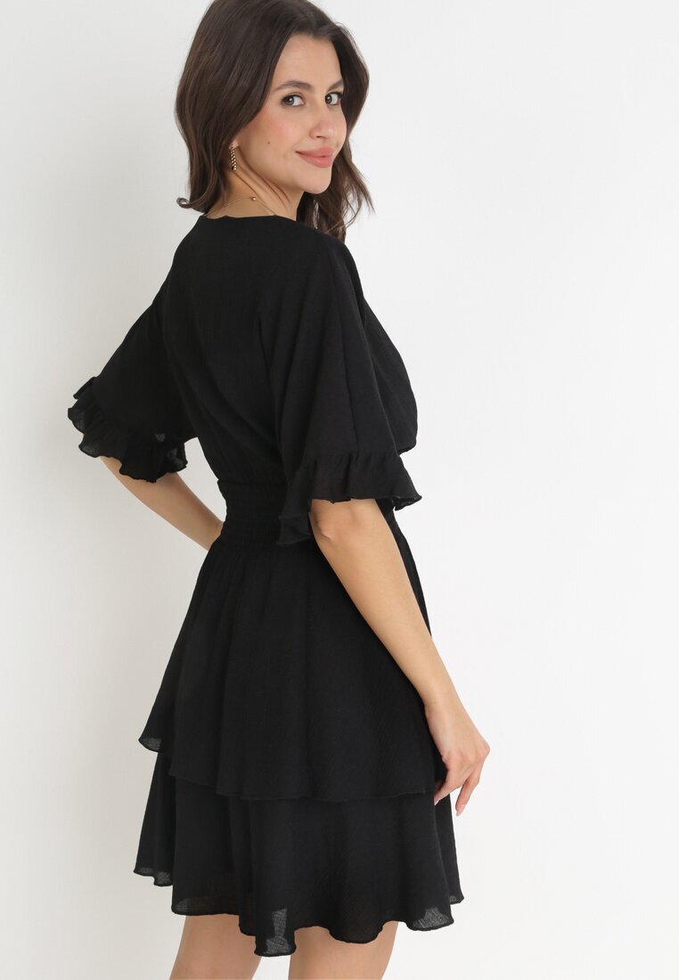 bisou's project Rochie Mini Neagră cu elastic în talie și volane Edeane