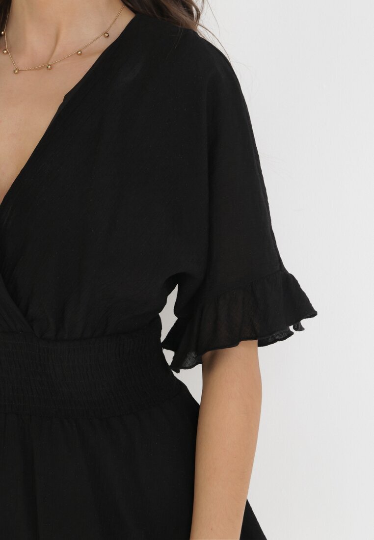 bisou's project Rochie Mini Neagră cu elastic în talie și volane Edeane