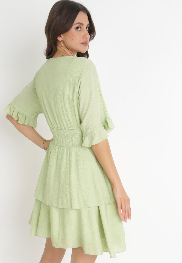 bisou's project Rochie Mini Verde cu elastic în talie și Volane Edeane