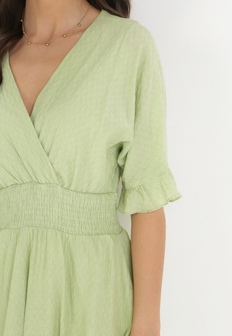 bisou's project Rochie Mini Verde cu elastic în talie și Volane Edeane