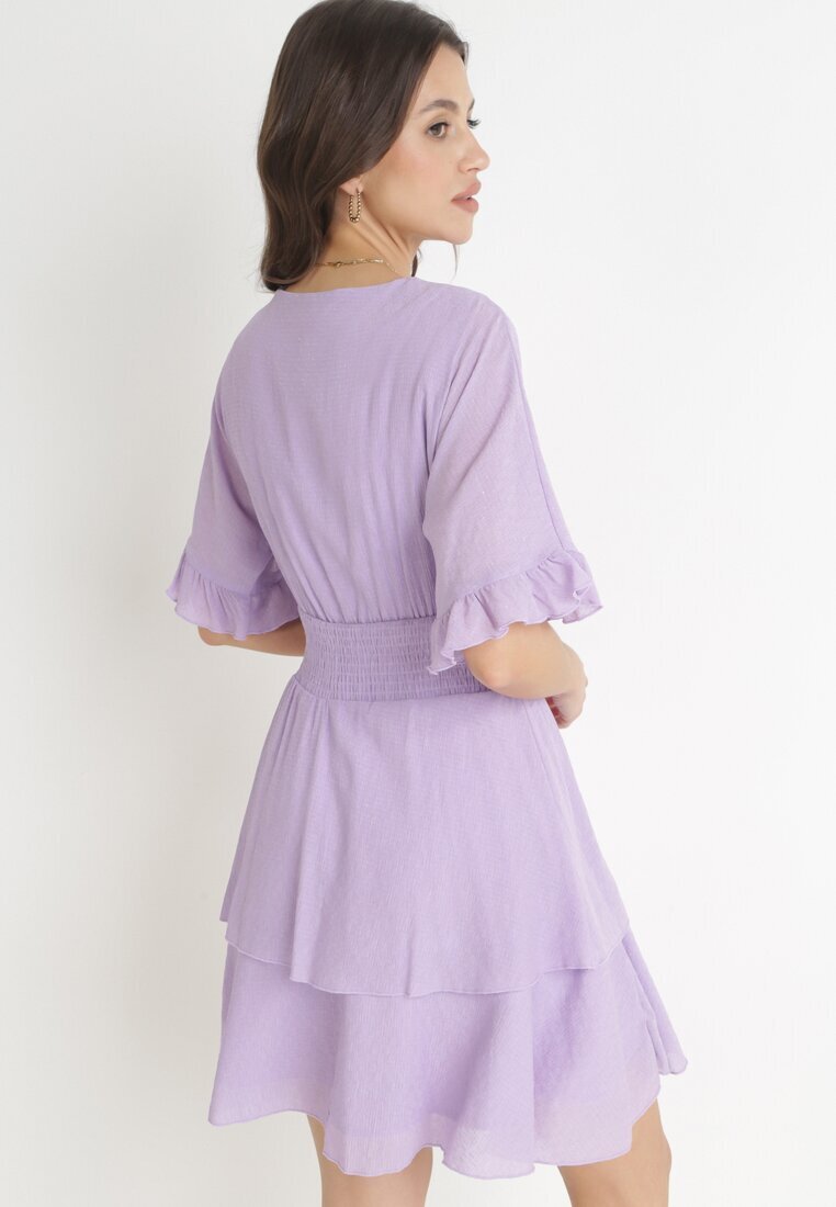 bisou's project Rochie Mov Mini cu Elastic în Talie și Volane Edeane