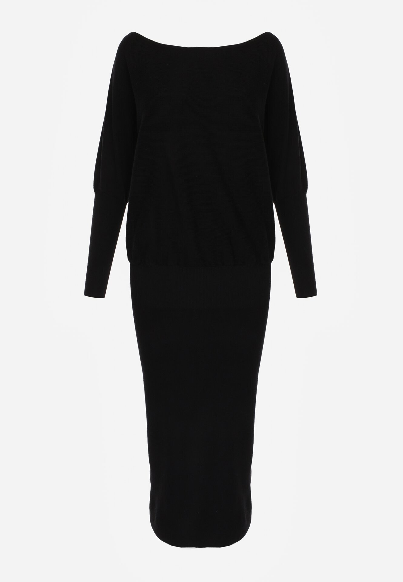bisou's project Rochie Neagră Din tricot Cu viscoză Cu croi liliac Cu decolteu barcă Tisan