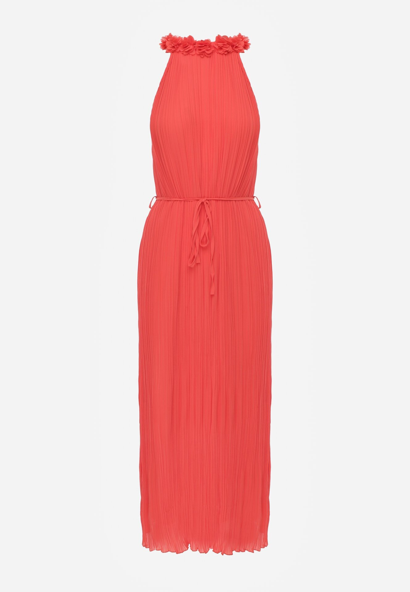 bisou's project Rochie Roșie cu Aplicații Decorative și Decolteu Halter cu Curea Material Dimnatti