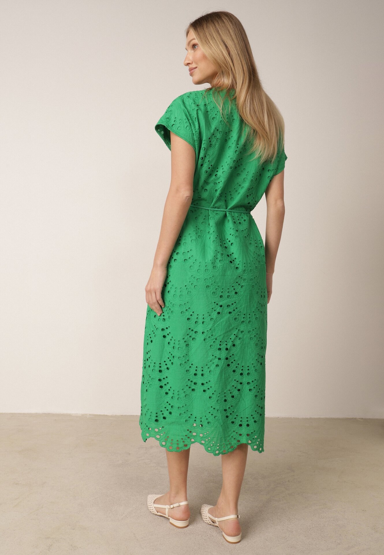 bisou's project Rochie Verde din Bumbac Decorată cu Broderie cu Mânecă Scurtă și Curea din Material Dimisha