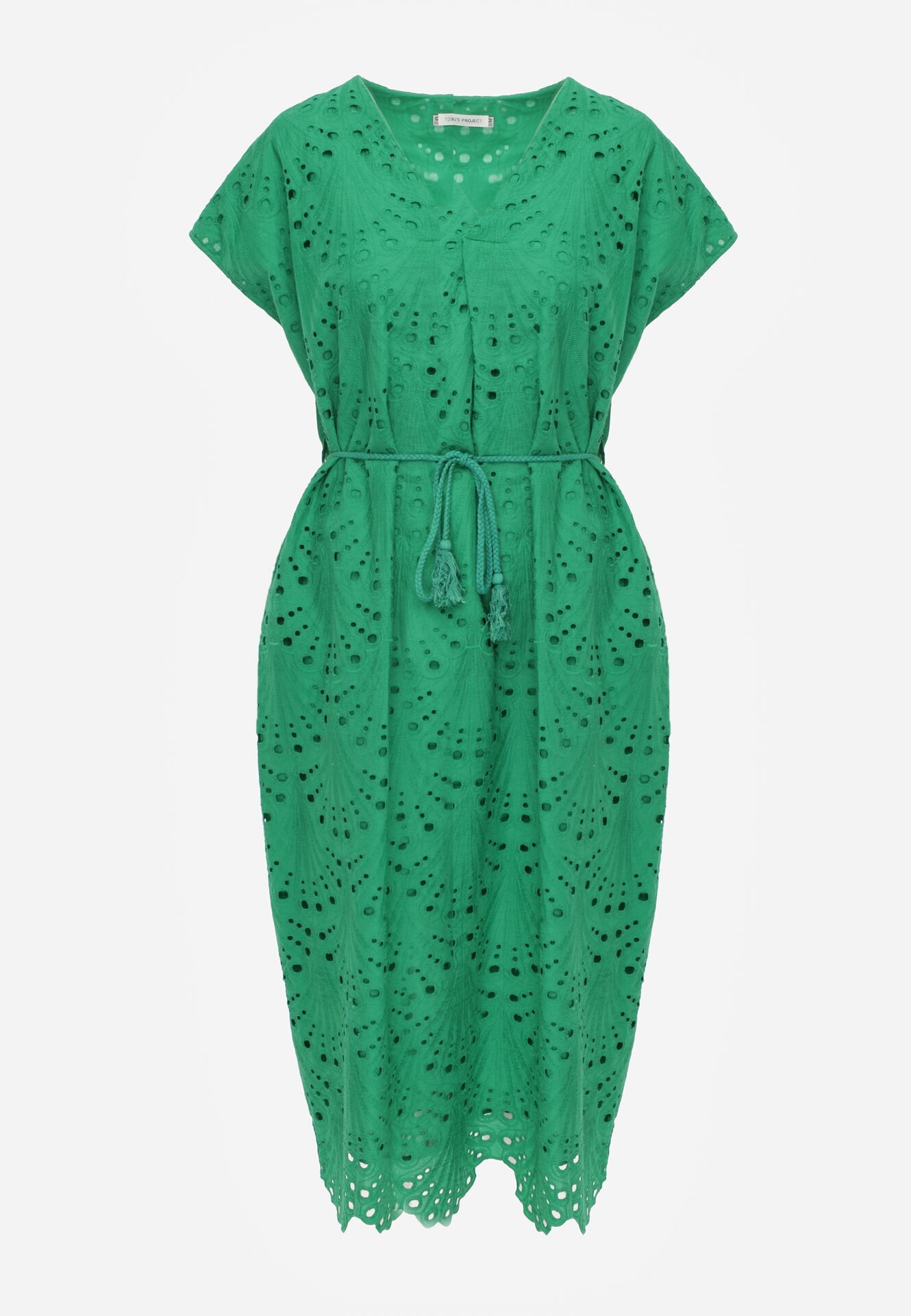 bisou's project Rochie Verde din Bumbac Decorată cu Broderie cu Mânecă Scurtă și Curea din Material Dimisha