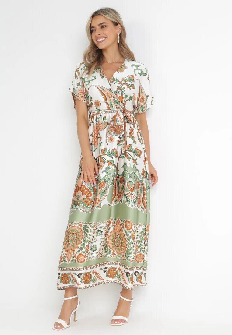 bisou's project Rochie Verde Maxi cu Decolteu petrecut și Talie elastică cu Imprimeu oriental Sierrina