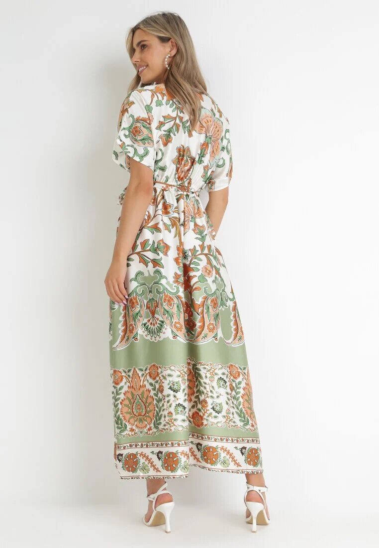 bisou's project Rochie Verde Maxi cu Decolteu petrecut și Talie elastică cu Imprimeu oriental Sierrina