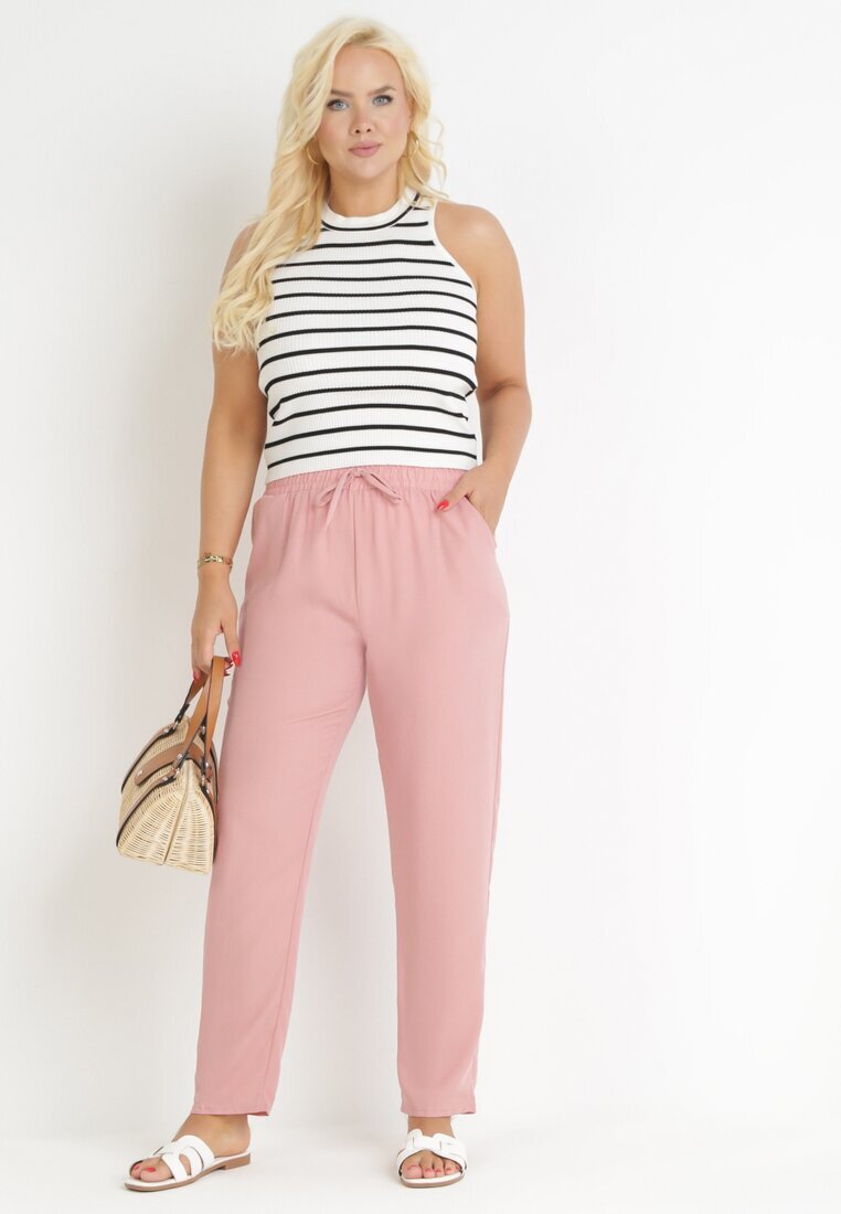 black&fish Pantaloni roz cu elastic în talie și cu craci lungi Jasela