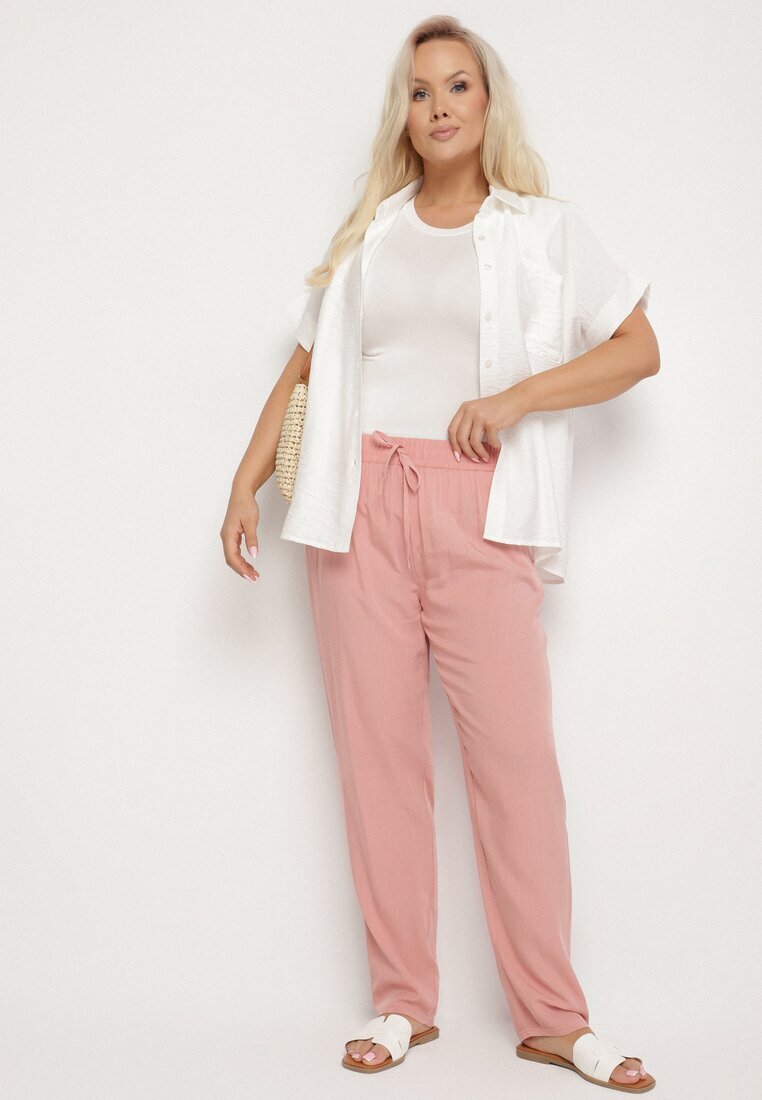 black&fish Pantaloni roz din material cu elastic în talie Airiana