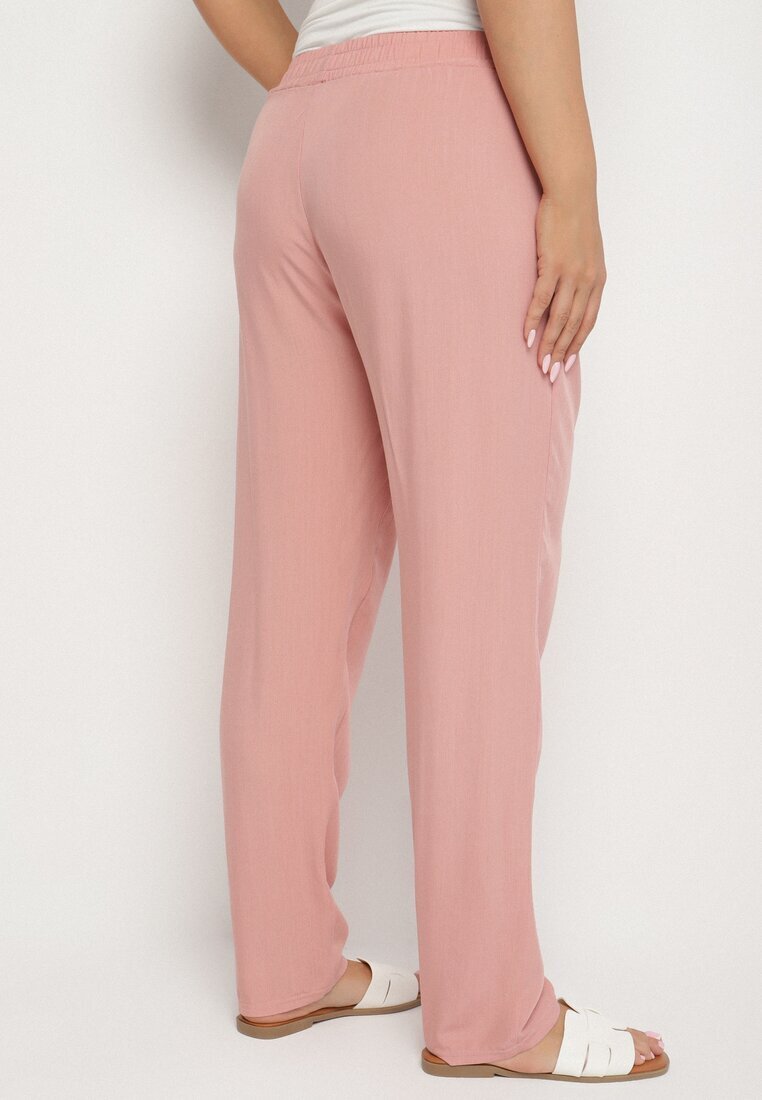 black&fish Pantaloni roz din material cu elastic în talie Airiana