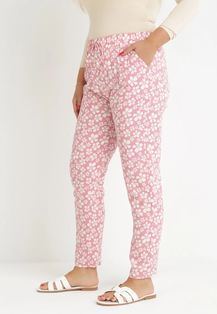 black&fish Pantaloni Roz Florali cu elastic în talie din viscoză Fredise