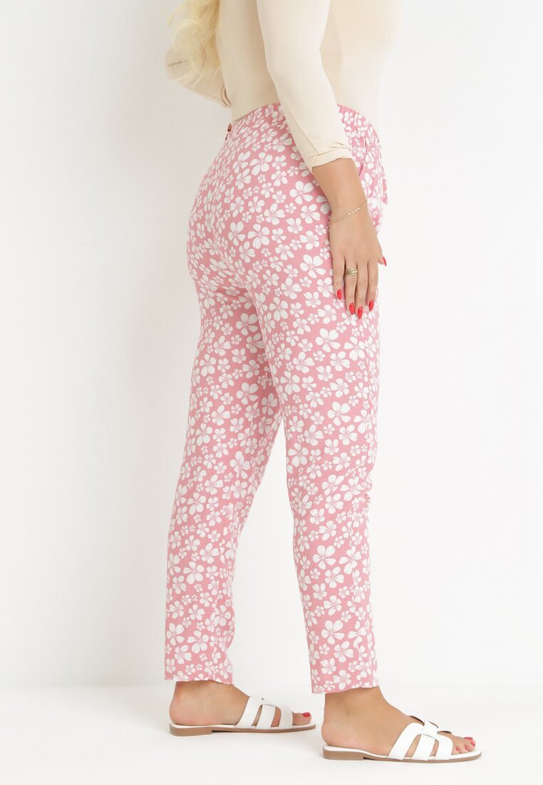black&fish Pantaloni Roz Florali cu elastic în talie din viscoză Fredise