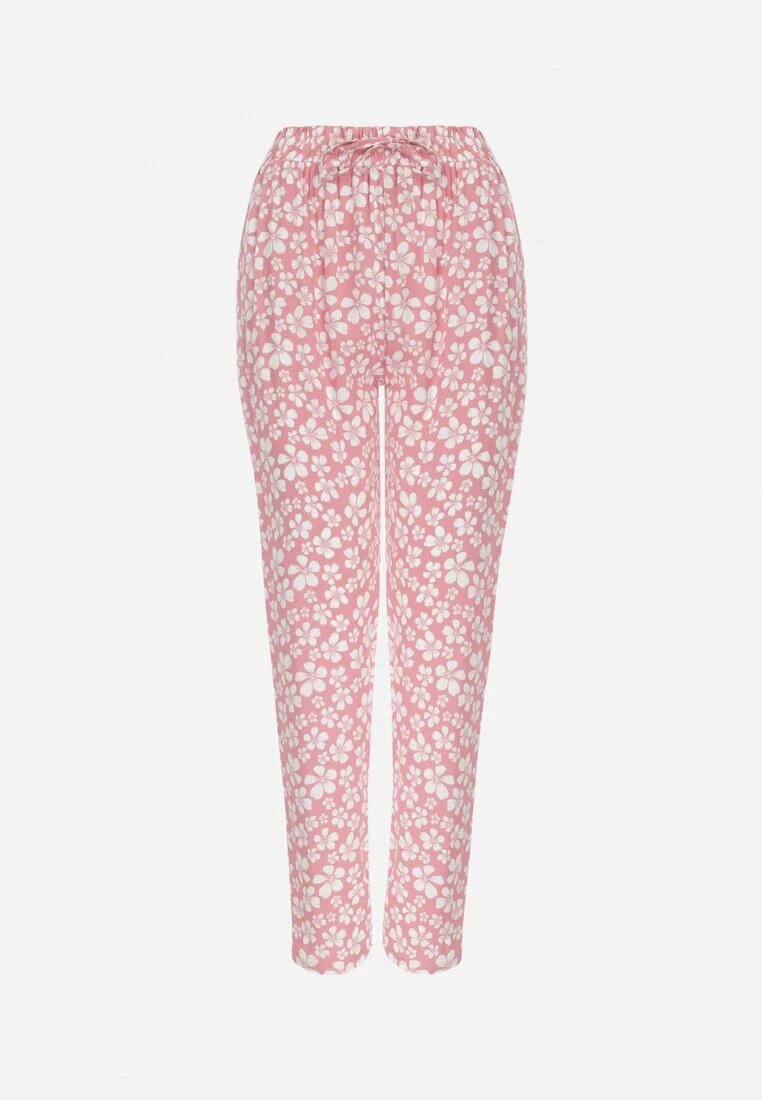 black&fish Pantaloni Roz Florali cu elastic în talie din viscoză Fredise