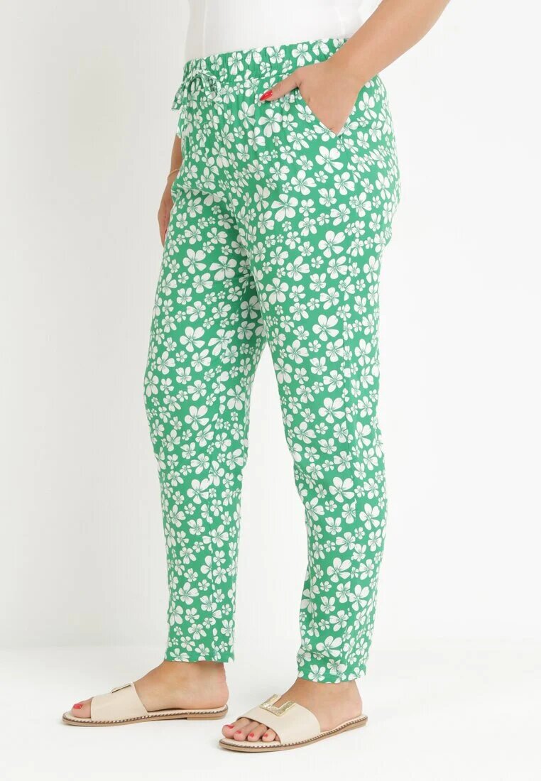 black&fish Pantaloni Verzi Înfloriți cu elastic în talie din viscoză Fredise