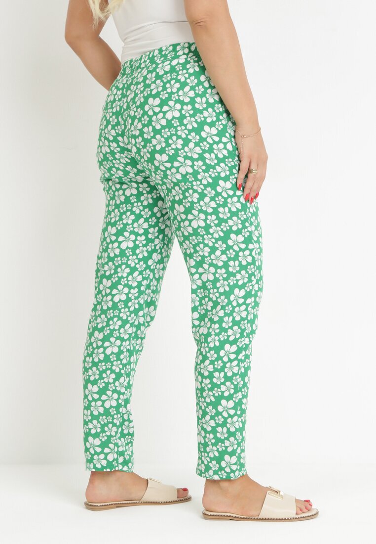 black&fish Pantaloni Verzi Înfloriți cu elastic în talie din viscoză Fredise